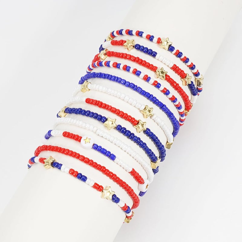 Briutn 4th of July Beaded Bracelets with American Flag Stars Charms USA Jewelry - Image 2